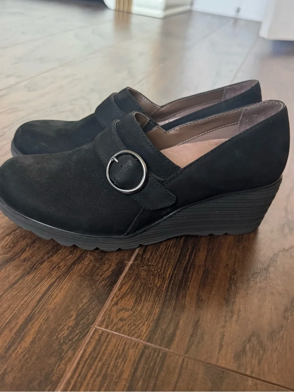 Dansko Clio Black Nubuck Leather‎ Wedge Shoes Size 36